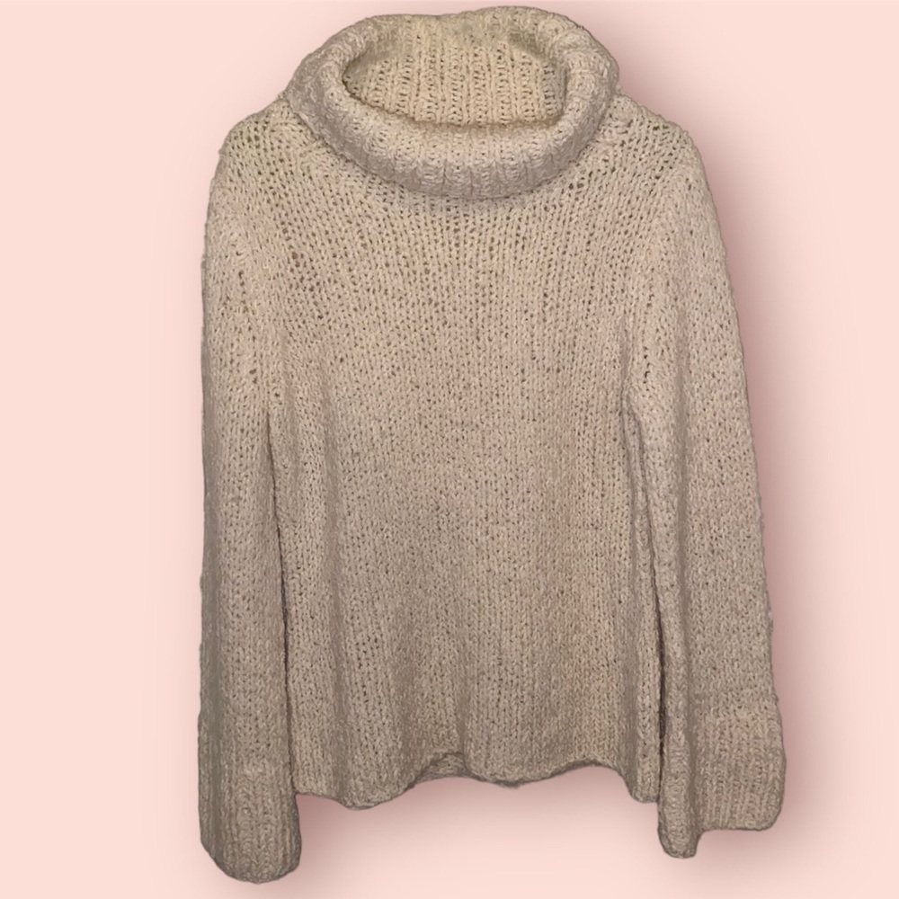 Express Women’s Large Handknit cowl neck cream sweater